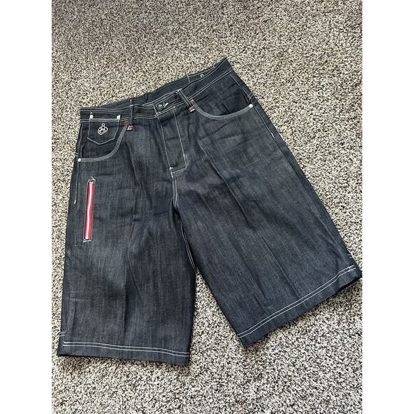 EIGHT 732 Embroidered Men’s 36x13 Baggy Skater Blue Jean Denim Shorts Hip HopYS - Picture 3 of 10